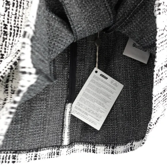 NWT Anna Sui Monochrome Pleated Tweed Mini Skirt Black White 8 - Picture 6 of 12